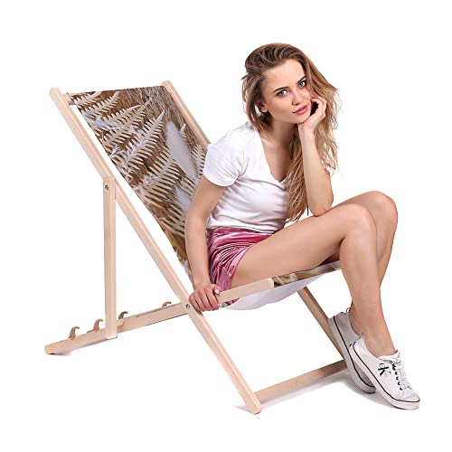 DreamRoots Bain de Soleil Pliable 130 kg en Bois de Hêtre - Chaise Longue Jardin Relax Extérieur - Chaise de Plage Pliable - Transat Jardin Exterieur - Tissu...