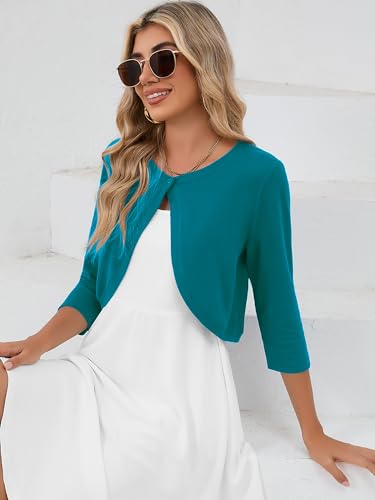 Image of Heymoments Women's 3 /4 Sleeve Casual Shrugs Lightweight Open Front Cropped Cardigan for Dresses