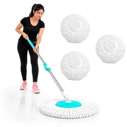 Image of Mi|Ton Spining Mop Set | 5 Year Warranty ON Side|Adjustable Heavy Duty Mop Rod for Floor Cleaning | Stainless Steel Handle & 3 Microfiber Refills-Pink
