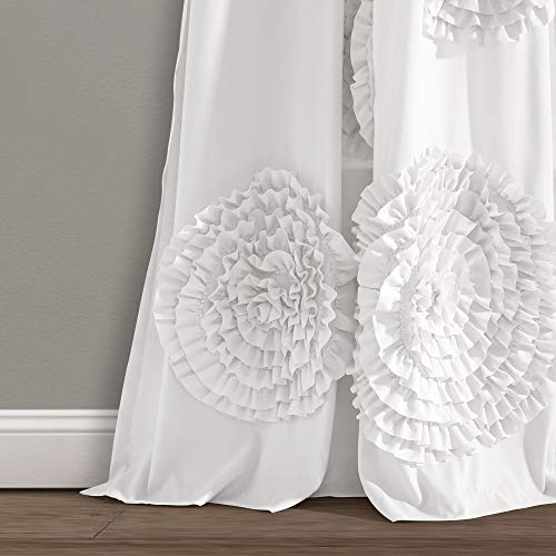 Lush Decor Serena Window Curtain Panel, Single Panel, 54" W x 95" L, White, Ruched Ruffled Flower Design - Image 4