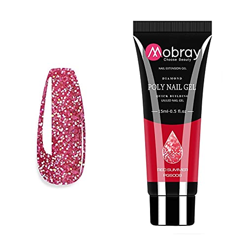 MOBRAY Glitter Nail Extension Poly Nail Gel from BELLE GAGA ™ Extend Builder Gel Finger Nail Extension UV LED Acrylic Builder Gel (Red Summer)