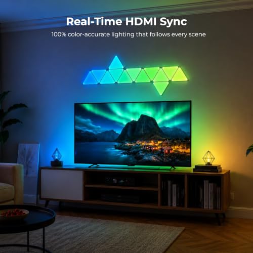 Image of Apex TV Sync Triangle Light Panels, 6-Pack RGBIC Smart LED Wall Lights, TV Screen Color Sync, Music Sync, App Control, Compatible with Infinity Sync, Apex HDMI Sync Box 2.0 Required, 1-Year Warranty