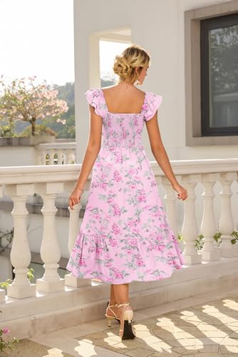 Image of GRACE KARIN Women's Summer Floral Maxi Dress 2026 Ruffle Sleeve Smocked Sundress Flowy Wedding Guest Long Dresses with Pocket