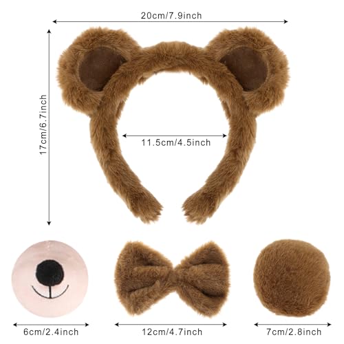 Jmkcoz 4 Pieces Bear Costume Set Bear Ears Headband and Tail Nose Bowtie for ...