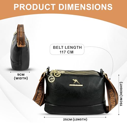 Image of Storite PU Leather Sling Bag, Crossbody Bag with Multi-Compartment for Women and Girls With Adjustable Shoulder Strap -(25x16x9 cm)