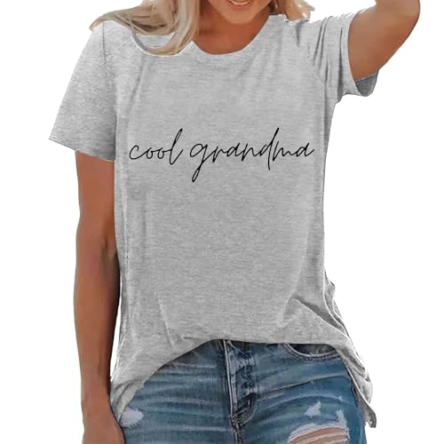Camisetas de verano de manga corta con cuello redondo para mujer, estilo informal, holgadas, con cuello en V, estampadas, gris, XXL