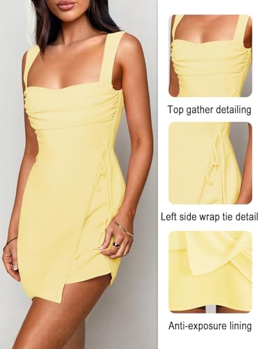 Women's Sexy Ruched Mesh Midi Short Dresses for Women Square Neck Fitted Elegant Club Party Cocktail Dress3