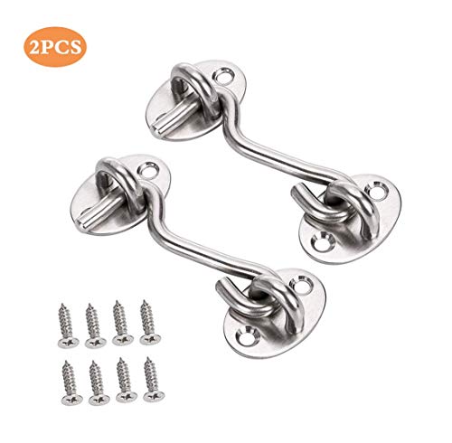 Repuhand 2 Stück Kabinenhaken Edelstahl Sturmhaken Fensterhaken mit Öse Platten,Torhaken Türhaken Fensterriegel für Garagentor Fenster
