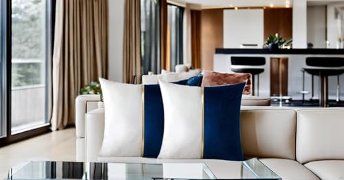 Image of HIMS Velvet Sofa Pillow Cover Set of 2, Luxury Cushion Cover 16 inch x 16 inch for Decorative Living Room Sofa Bedroom Car (16x16 Inch, Blue)