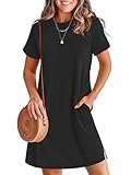 ANRABESS Women's Summer Casual T Shirt Dresses Short Sleeve Crewneck Striped Mini Shift Dress 2026 Beach Vacation Outfits Black Medium