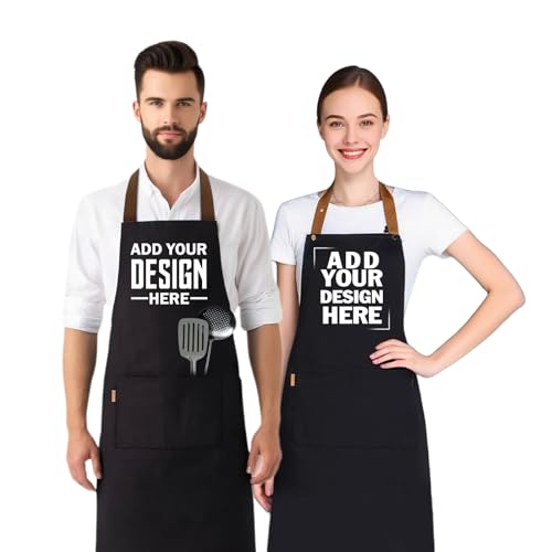 Naispanda Personalisierte Schürze für Männer und Frauen – individuelle Kochschürze mit Logo/Foto/Text, wasserdichte Küchenschürze mit 2 Taschen, verstellbare Latzschürze für Männer und Frauen