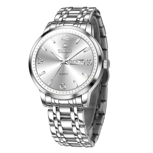 Montre de luxe minimaliste Taxau argentée pour homme avec affichage complet jour et date