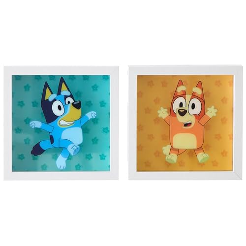 Bluey & Bingo Wall Art Set 8x8 Framed Kids Room Decor 2-Piece Colorful Nursery Prints Cartoon Character Artwork for Playroom or Bedroom