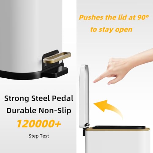 Image of KdbK Bathroom Trash Can with Soft Close Lid, 15L / 4 GallonRectangular Trash Can with Removable Wastebasket, Step Pedal, Slim Wastebasket for Bedroom, Home Office,White