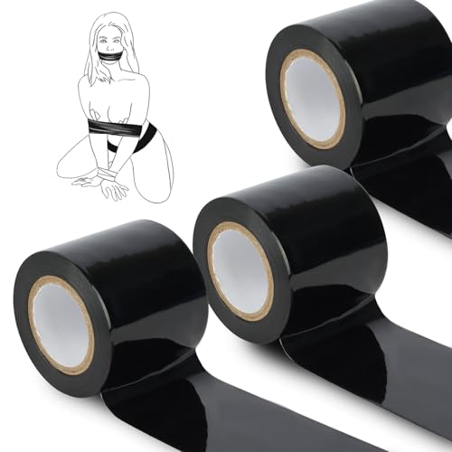 Sex Toys BDSM Bondage Tape 3 Rolls Electrostatic Tape for BDSM Games Adult Sex Toys Bondage Restraints Tape Reusable Binding PVC Sex Things for Couples Kinky 65ft*3Rolls