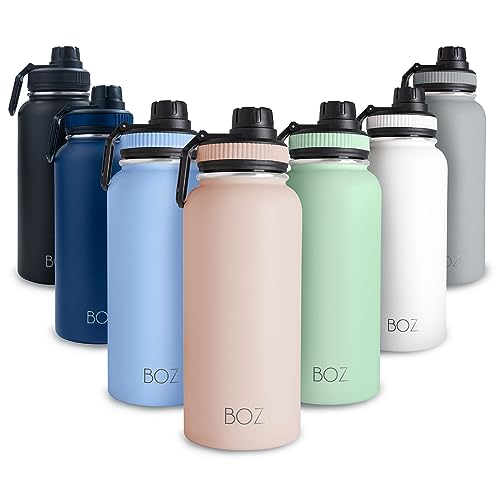 BOZ Botella de Agua de Acero Inoxidable, 1 L (Rosa Palo) | Boca Ancha, Doble Pared, Sin BPA, Antiderrame