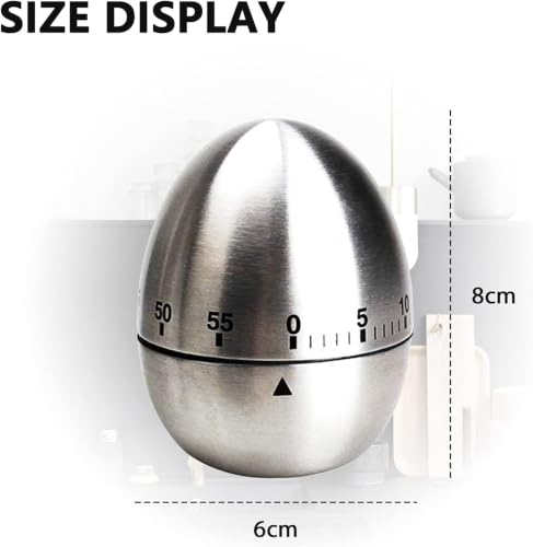 Image of Stainless Steel Egg Kitchen Timer | 60-Minute Mechanical Countdown Timer with Loud Alarm | Egg-Shaped Rotating Manual Timer for Cooking, Baking, Study & Pomodoro (Brushed Silver)