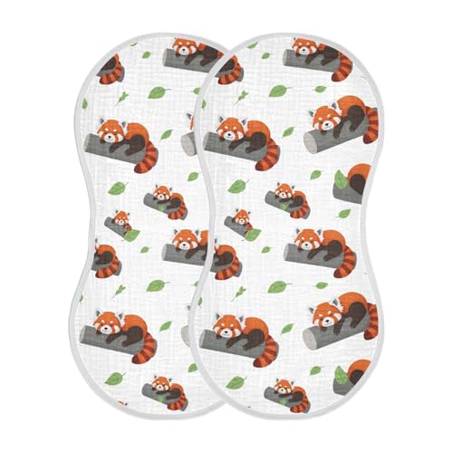 J JOYSAY Red Panda Branch Leaf White Baby Burp Cloths for Boys Girls Large 22''x11'' Cotton 4 Layer Neutral Burp Clothes for Baby Drool one sizex2