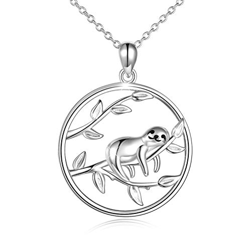 POPKIMI Sloth Necklace Gifts for Women Sterling Silver Sloth Pendant Jewelry Slow Down Be Happy Slider Sloths Lover Stuffed Animal Charm Teens Birthday