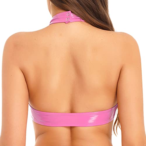 ACSUSS Women's Wetlook PVC Leather Mock Neck Zipper Vest Crop Top Exotic Clubwear3