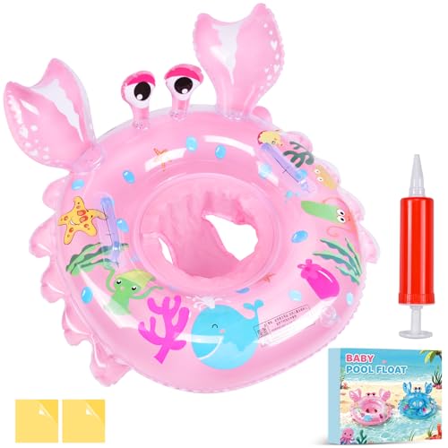 Ninonly Flotador Bebe Anillo de Natación Inflable Asiento con Bomba de Aire,2Parches de Reparación para Niños de 12 a 36 Meses Baño y Entrenamiento de Natación,Piscina,Playa,Bañera (Rosa Cangrejo)