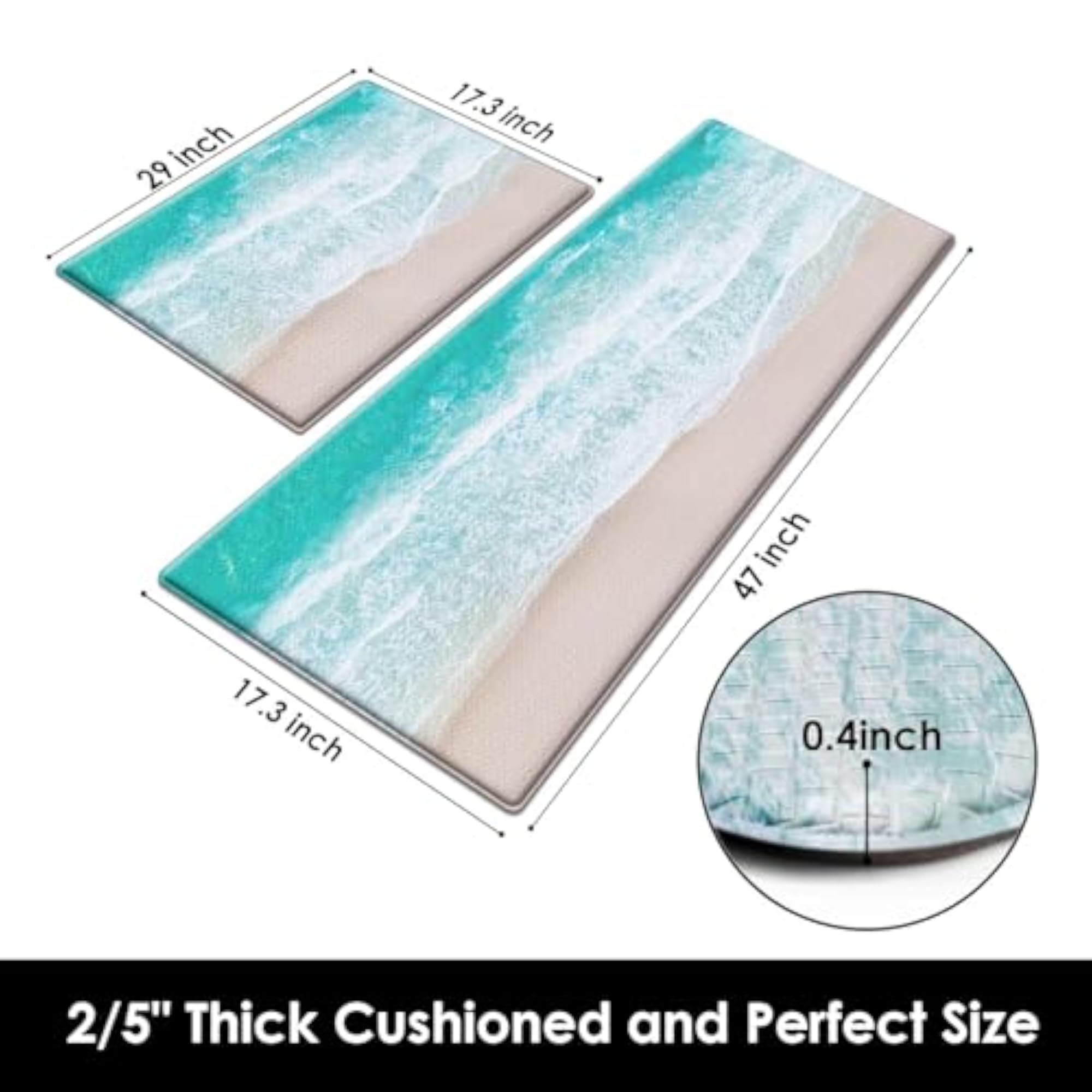 Summer Beach Kitchen Rug Set of 2, Blue Teal