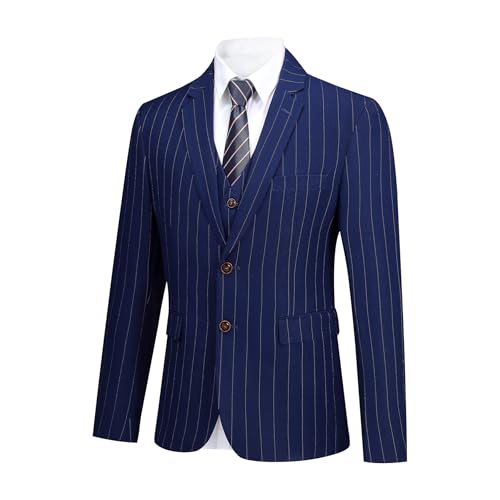 Cloudstyle Mens 3 Piece Stripe Suit Set Center Vent 2 Button Tux Blazer Jacket Vest Trousers3