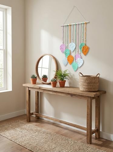 Image of JH Gallery Macrame Leaf Wall Hanging, Boho Theme Home Decor Tapestry with Wooden Beads, Handmade Macrame Wall Decor for Bedroom, Living Room and Balcony. (Multicolor)