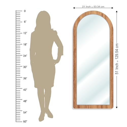 Image of Creative Arts n Frames 21 x 51 inch Full Length Dressing Chevel Long Fiber Wood Arch Framed HD Mirror Home Wall Living Room Decor Items (Natural Iqurel Oak Light Framed HD Arch Mirror)