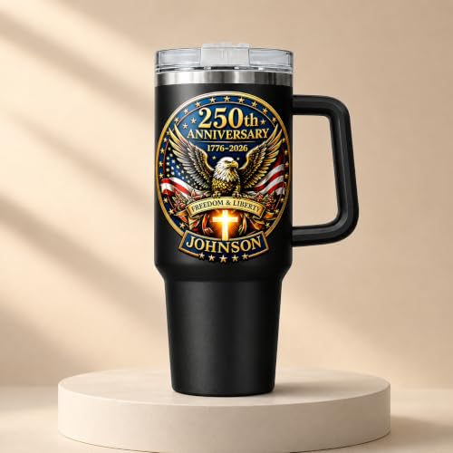 Image of Personalized 250th Anniversary Of America Tumbler - Custom Patriotic USA Flag 1776-2026 Gifts - US Eagle Freedom Tumbler 40oz A23 - American Flag Independence Celebration Gifts For Men, Women