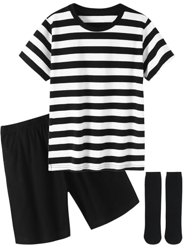 UIMLK Boys Halloween Costumes Black and White Striped Shirt with Black Short Socks 10