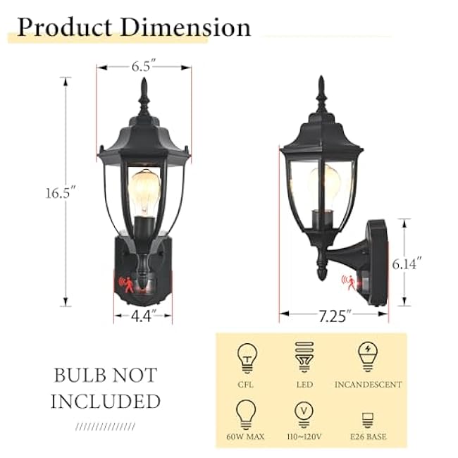 Porch Lights Outdoor Motion Sensor Wall Sconce Anti-Rust Aluminum, Exterior Outdoor Wall Lights Dusk to Dawn Porch Light Fixture Wall Mount for House Outside Patio