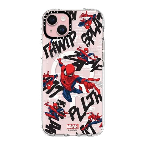 Coque iPhone 15 Plus CASETiFY Spider-Man transparente et compatible MagSafe pour protection antichoc