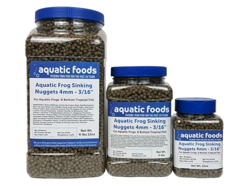 Aquatic Foods Inc. Aquatic Frog 4mm Sinking 40% Protein Nuggets. Ideal for All Frogs and Bottom Tropical Fish10oz Jar