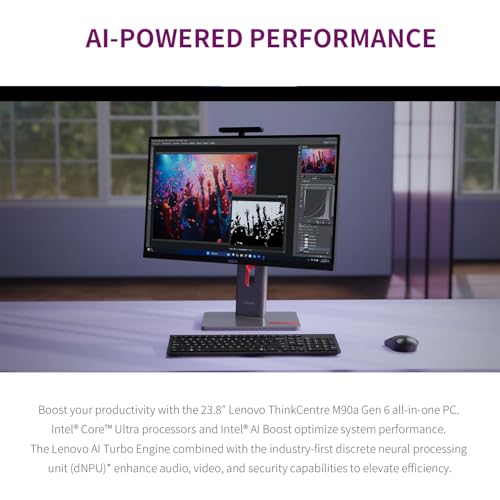 Image of Lenovo ThinkCentre M90a Gen 6 A.I. PC, 24 inch Touchscreen All-in-One Desktop, 24-core Intel Ultra 9 285, 32GB DDR5, 1GB SSD, Thunderbolt 4 + DisplayPort + HDMI, Wi-Fi 7, Wired KB&Mouse, Windows 11 Pro