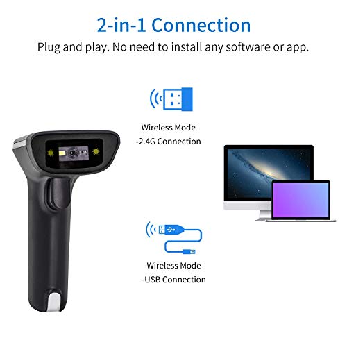 Alacrity 2D 1D Wireless Barcode Scanner With Stand,Qr Datamatrix Pdf417,2In1 2.4G Wireless Usb Wired Handheld Bar Code Reader,Capture Barcodes From Mobile Phone Screen,With Vibration Function,6708Da #TOP3