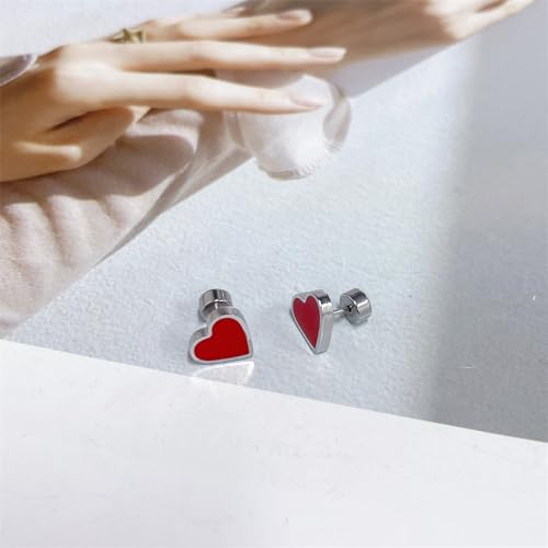 Newzenro 20G Heart Love Pink Red Enamel Tiny Small Stud Earrings For Women Stainless Steel Hypoallergenic Cute Cartilage Tragus Piercing Post Safety Backs Sleeper Little Studs Gift thumb #2