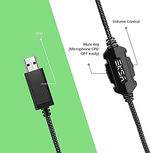 EKSA USB Gaming Headset for PC - Computer Headphones with Microphone/Mic Noise Cancelling, 7.1 Surround Sound Wired Headset & RGB Light - Gaming Headphones for PS4/PS5 Console Laptop
