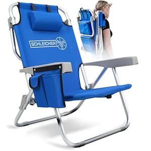 Schleicher - Strandstuhl Campingstuhl Klappstuhl Outdoorstuhl Klappbar Faltbar Ultraleicht Rucksack Kühlfach 150kg belastbar Kissen Getränkehalter Strand Camping Reisen Outdoor - JETZT Farbe WÄHLEN