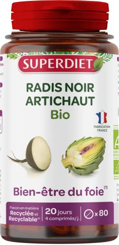 SUPERDIET - RADIS NOIR ARTICHAUT BIO – Bien-être du foie – Phytothérapie – Fabrication française – 80 comprimés