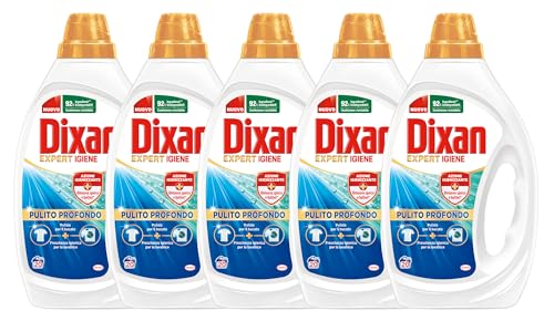 Dixan Liquido Expert Pulito&Igiene Detersivo Lavatrice (5 confezioni da 20 Lavaggi), Per una pulizia profonda del bucato e freschezza igienica per la lavatrice, Rimuove le macchie da 20°C.