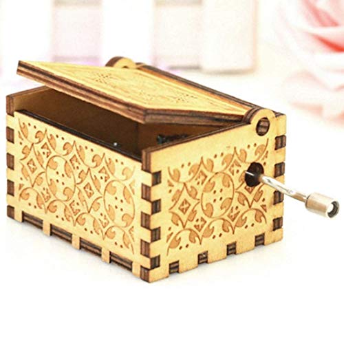 EITHEO Wooden Antique Carved Hand Crank Brown HP Theme Music Box