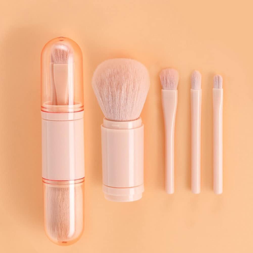 Togarhow Small Makeup Brushes Set 4 in 1 Portable for Travel Mini Facial Cosmetic Makeup Brush Multifunctional Retractable for Girls Women