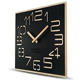 Orologio da parete grande effetto legno Digits ECO, quadrato, silenzio, soggiorno, camera da letto, prodotto in UE (nero, 40 cm)