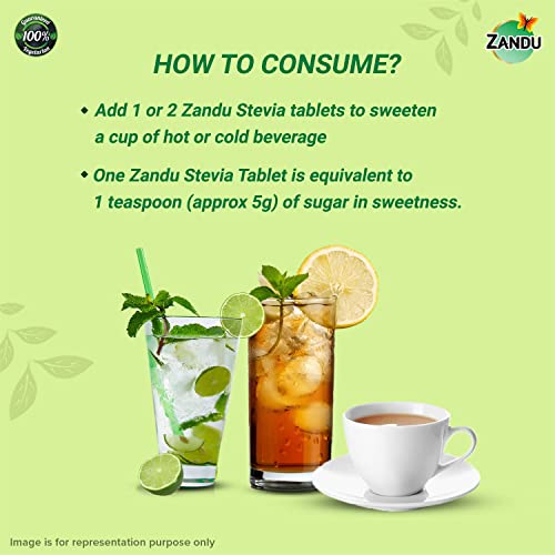 Zandu Stevia (Meethi Tulsi) Tablets- A Healthier Substitute for Sugar | Helps Maintain Healthy Sugar Levels & Healthy Weight (Pack of 100 Tablets)