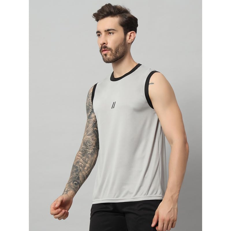 Image of ATICX Men's Polyester Sports Sleeveless T Shirt - Gym Vest, Workout Sando, Training Tank Top, Cut Sleeves Quick Dry Tee for Running, Swimming, Badminton, Fitness & Sports