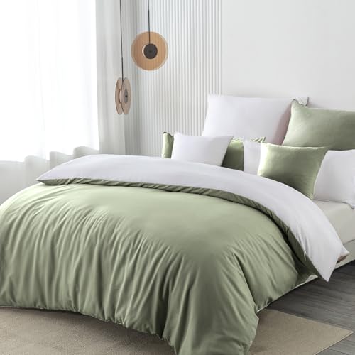 Nesture Bettwäsche 140x200 2teilig Salbeigrün/Weiß Bettwäsche Sets...