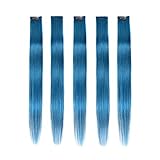 Winsky Deep-sea Blue Hair Extensions Girls Clip in Human Hair - 100% Straight Party Highlights Clip on Colored Hair Extensions 5 Pieces/Set (18inch,Deep-sea Blue)