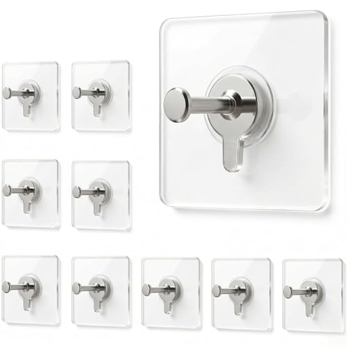 Image of Self Adhesive Wall Hooks for Hanging Strong | Transparent Heavy Duty No-Drill Hooks for Wall | Photo Frame Hooks Without Nails | Waterproof Reusable Adhesive Hook (Pack of 10)
