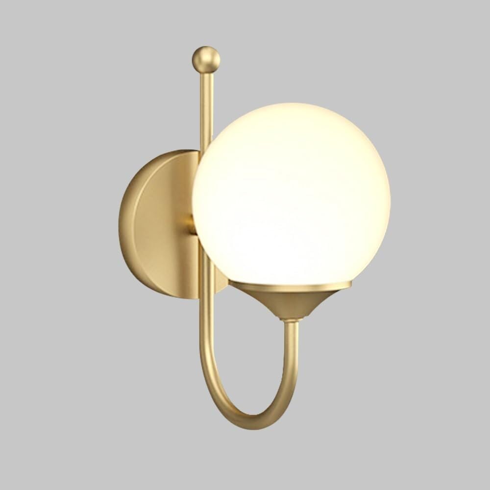 SXECAEPS Indoor Bathroom Wall Lamp Brass Vintage Glass Sconce Milky White Globe Shade Lantern for Bedroom Bedside Living Room Study Corridor Entryway Restaurant(A)